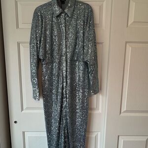 Karen Millen Silver Sequin Midi Dress